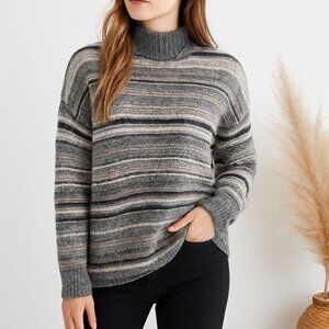 American Eagle XL Sweater Gray Striped Mock Neck Pullover Long Sleeve Stretchy